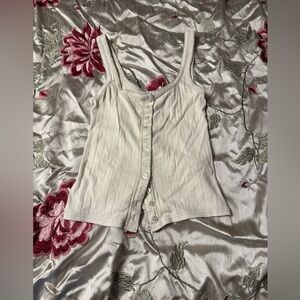 Free People Cream Ribbed Button-Front Camisole